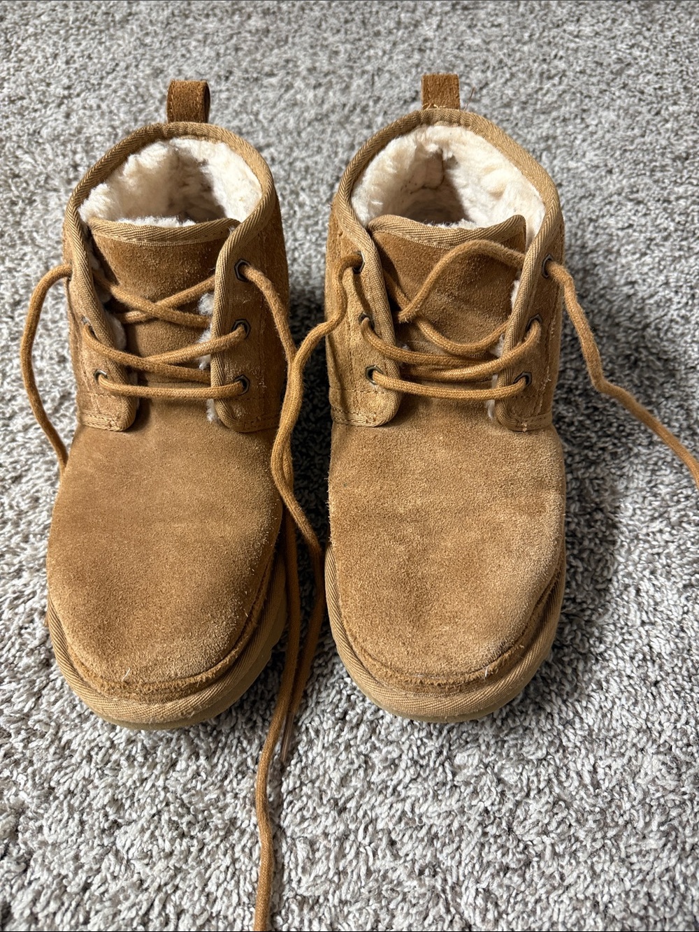 UGG Kids Chestnut Suede Faux-Shearling Lace-Up Boots
